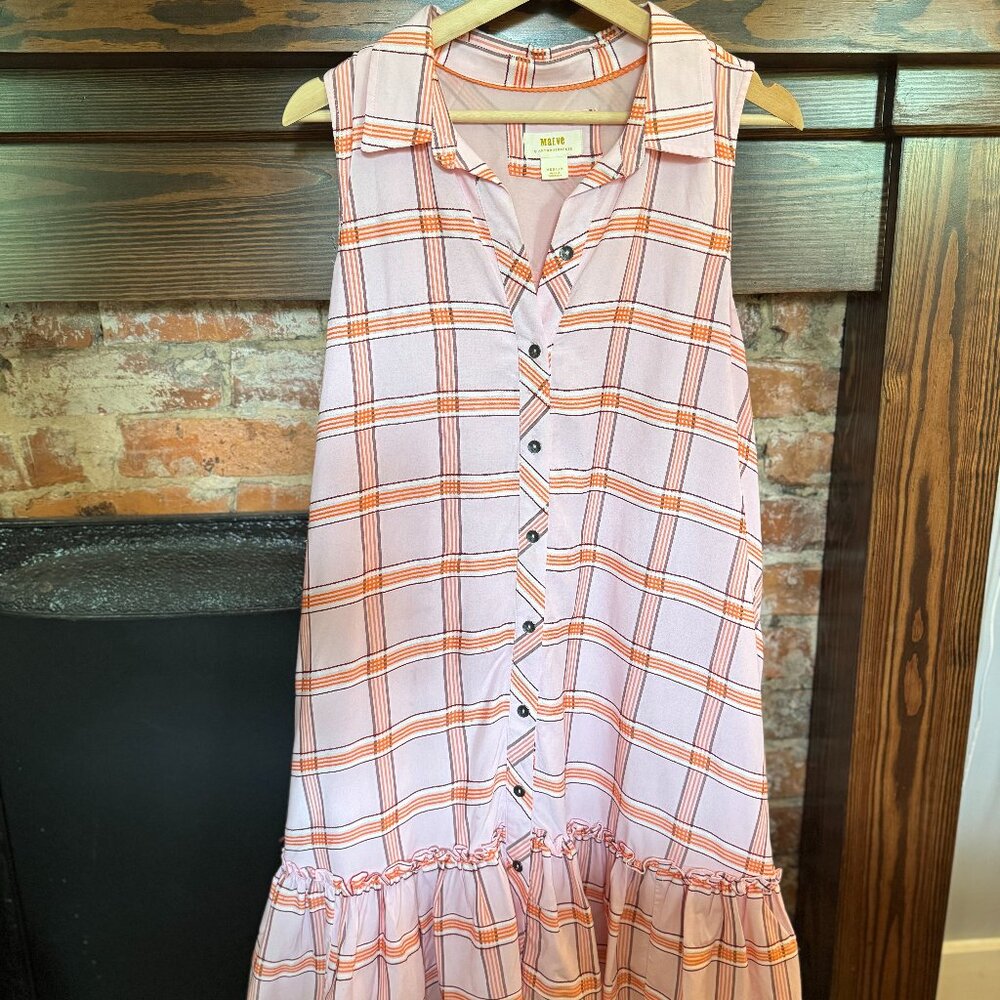 Maeve Women's Buttoned Pink & Orange Plaid Dress - Size Medium